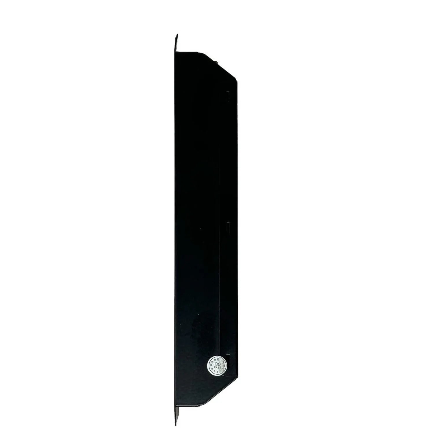 Black rectangular LED driver with circular certification label, shown against white background with scale reference coin.