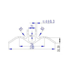 Technical dimension diagram of trapezoidal roof mounting pad showing top and side views with measurements including 140mm wid