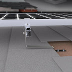 Solar panel roof mounting bracket installed on slate tile roof with flashing detail visible.