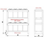 Technical dimension diagram showing front and side views of 48V 14kWh battery storage cabinet with 300Ah cells in series, 870