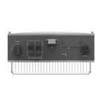 Top view of solar inverter showing DC switch, two PV input ports, WiFi module, USB-PC connection, and AC output port.