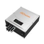 Voltacoin 5000W grid-tie solar inverter with white top panel, status indicator lights, cooling fins, and connection ports, di