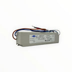 GlacialPower 60W LED driver with brown and blue wires attached, shown against white background with specifications label visi