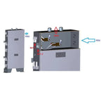 Lithium ion battery storage system showing tall cabinet unit connected to SODA battery module with PDU connections and dual b