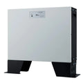 White and black lithium ion battery storage unit with control panel, displayed as standalone product photo.