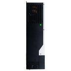 Tall black and white inverter unit with ventilation grille at top, orange LED display, green power indicator light, and perfo