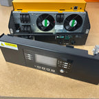 Conversol V7 5kW solar inverter with yellow top cover open, showing dual cooling fans and internal components, displayed next