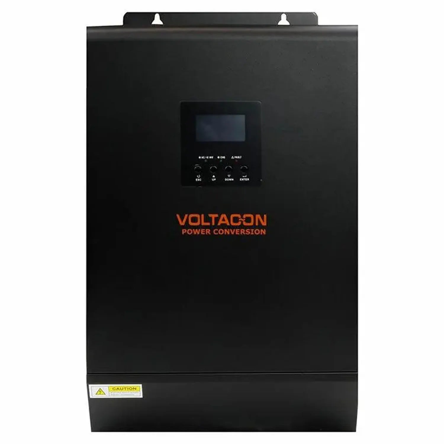 Voltagon black power conversion inverter unit with digital display and control buttons, front-facing product shot.