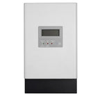 White MPPT solar charge controller with digital display showing power, fault, and wiring fault indicators, plus charging and 