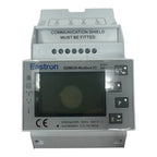 Eastron SDM630-Modbus V2 energy meter mounted on DIN rail with display screen and control buttons, showing terminal block and