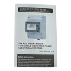 User manual cover for SDM630 V2 100A Series three phase DIN rail energy meter by Eastron, showing device photo and safety ins