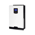 White and black wall-mounted solar inverter with blue digital display panel and control buttons.