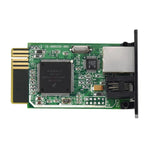 Green circuit board with gold connectors, crystal oscillator, and black antenna for inverter network monitoring.