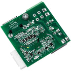 Green circuit board with terminal blocks, resistors, and capacitors for Wi-Fi monitoring box, top-down view.
