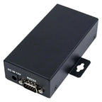 Black rectangular monitoring box with DC IN 12V and RS232 connector ports, wall-mounted bracket visible.