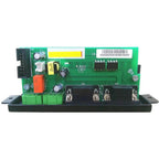 Green circuit board with connectors, capacitors, and integrated circuits mounted on black base plate for inverter parallel ki