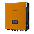 Voltacon Energy Systems 10kW hybrid solar inverter, orange front panel with touchscreen display and black side components.