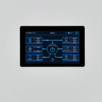 Digital display screen showing hybrid solar inverter system interface with grid, solar, battery, and load monitoring in real-