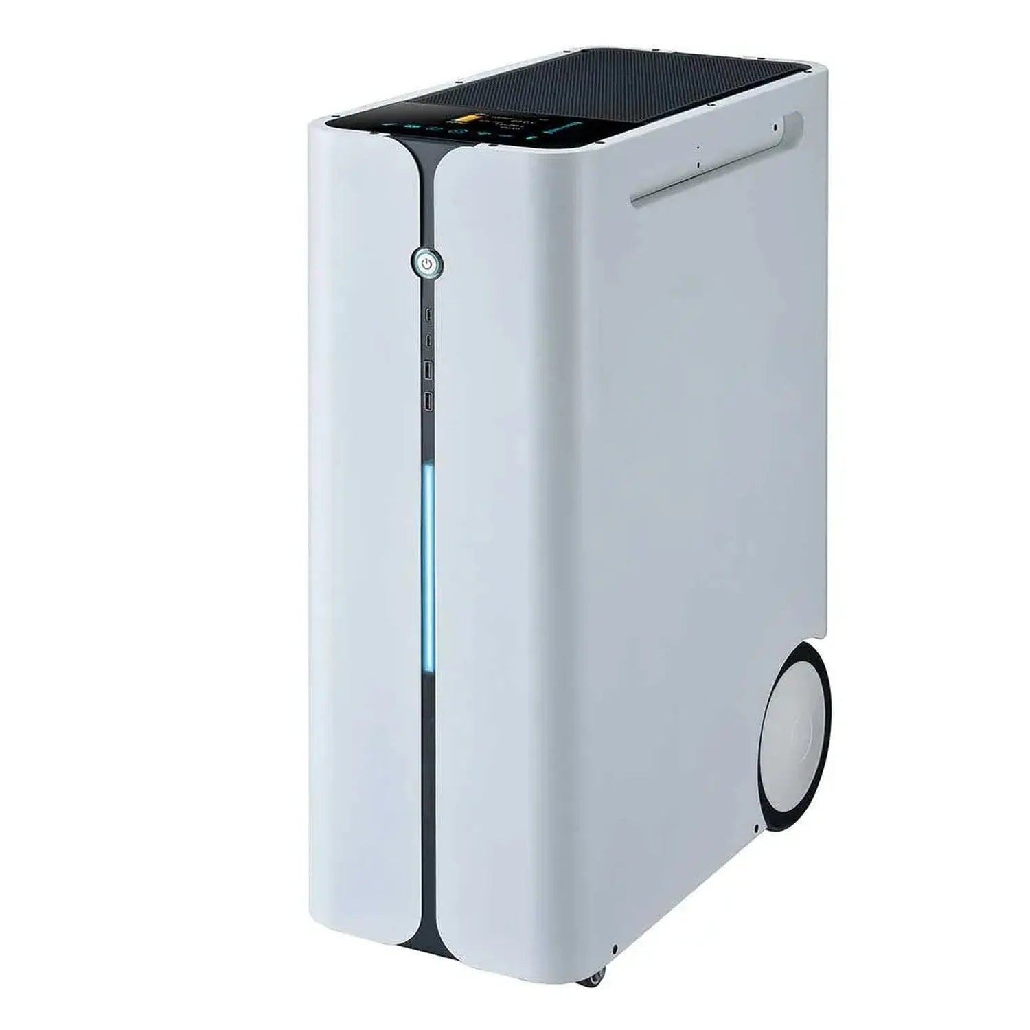 White portable power station with black top panel and dark control strip, shown against white background.