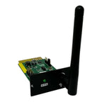 Wi-Fi monitoring card with external antenna and green LED indicator, circuit board visible from above.