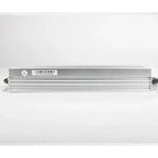 Glacial GP-CVM400P LED driver, aluminum enclosure with cooling fins, barcode label visible on top, side view against white ba