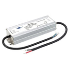 Glacial Power GP-TH120N-24V LED driver, silver aluminum housing with black power cables and red/black wires, mounted on white