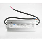 GP-CVM200P-12V LED driver with aluminum housing, input and output wiring, and certification labels visible.