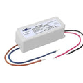 White LED driver with label, four colored output wires extending from bottom left and right sides.