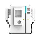 Front view of Pylontech commercial battery storage unit with cooling vents, red emergency button, and warning labels mounted 