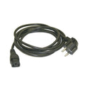 Black electrical power cord with European two-pin plug and IEC connector, approximately 2 meters long, coiled on white backgr