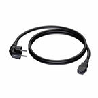 Black power cord with angled CEE 7/7 plug on left and IEC connector on right, coiled against white background.