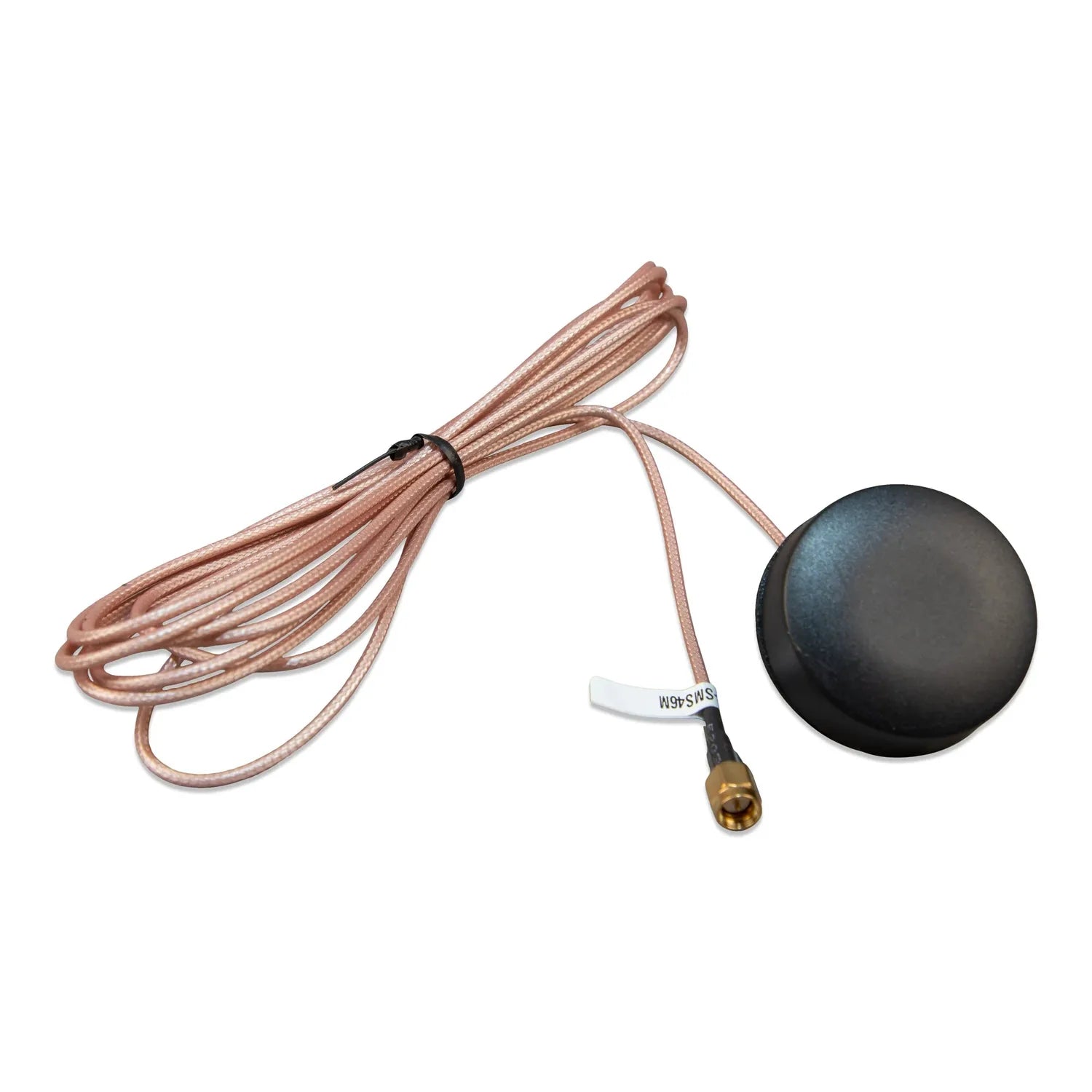 Victron outdoor LTE-M puck antenna with 3-meter copper braided cable and SMA connector, shown against white background.