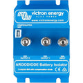 Victron Energy Argodiode Battery Isolator, blue rectangular device with three metal terminals labeled Input and Output 1 and 