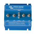 Victron Energy Argodiode Battery Isolator, blue device with four silver terminals and central compensation port, front view.