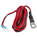 Red and black twisted cable with blue terminal connectors and black grip handle with metal ring lug attachment.
