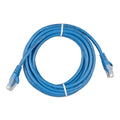 Blue RJ45 network cable coiled with white cable ties, showing connector ends on both sides against white background.