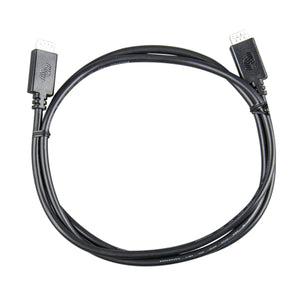 Black VE.Direct data cable with connector ports on both ends, coiled against white background.