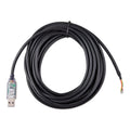 Black coiled USB cable with RS485 connector module and exposed wire terminals, product shot on white background