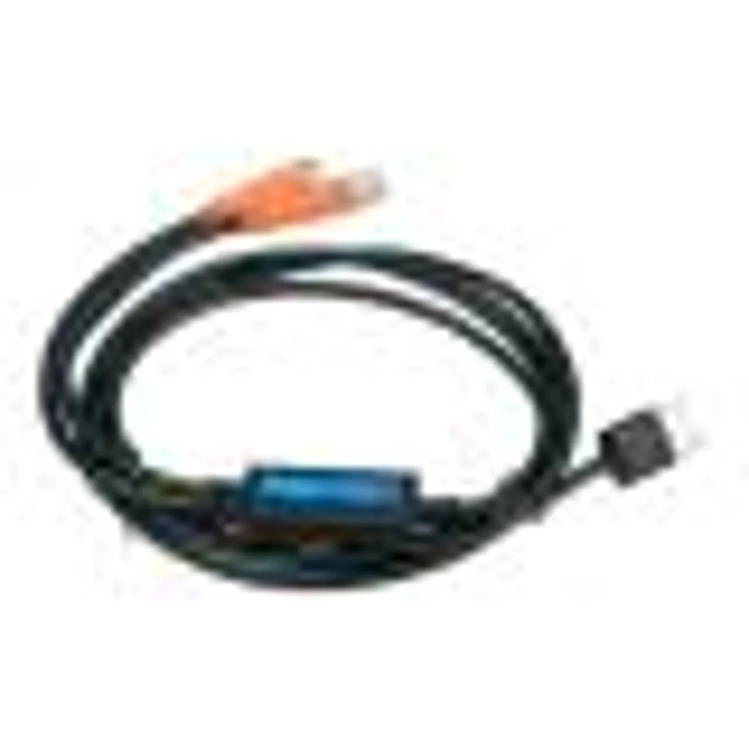 Victron Lithium NG Service Tool with black coiled USB cable, orange connector end, and blue inline module against white backg