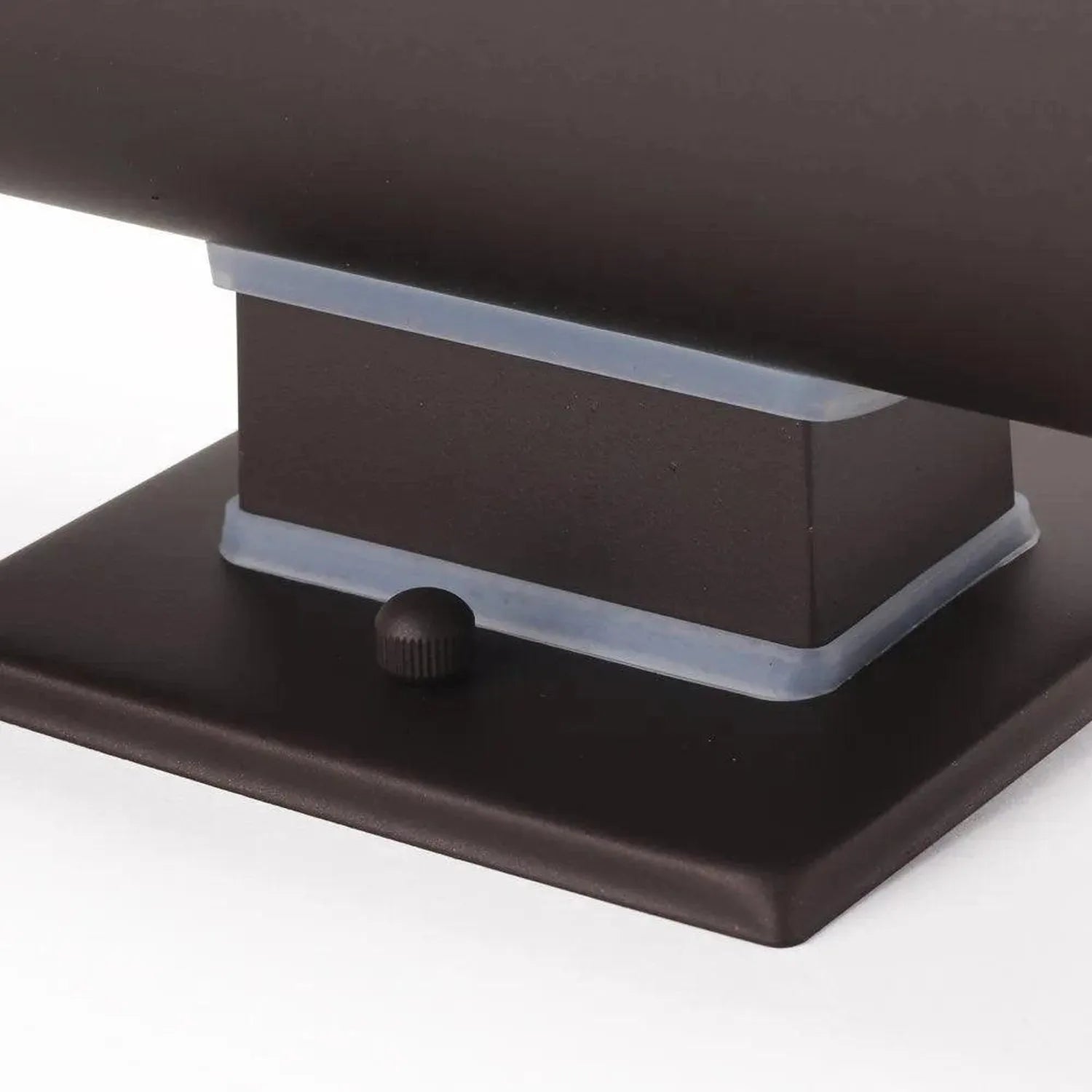 Astron V3 dark brown wall light fixture with white trim and adjustment knob mounted on black base, product display shot.