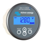Victron Energy BMV-712 Smart Battery Monitor displaying 12.90V on blue LCD screen with battery indicator, three control butto