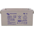 Victron Energy 12V 90 AGM deep cycle rechargeable battery with terminals and safety labels on gray casing.