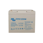 Victron Energy 12V 100Ah AGM Super Cycle rechargeable battery with Blue Power branding and safety certifications displayed on