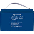 Victron Energy Lithium SuperPack 12.8V 100Ah battery with carrying handle against white background.