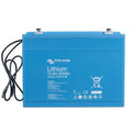 Victron Energy Lithium 12.8V-200Ah Smart LiFePO4 battery, bright blue rectangular case with two terminal posts and black powe