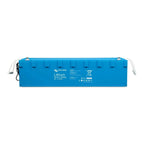 Victron Energy Lithium 25.6V 300Ah NG LiFePO4 battery, blue rectangular unit with white handles and cable.