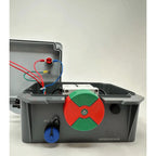 Firefighter Rapid Shutdown Switch mounted in gray enclosure with red and green control wheel, blue adjustment knob, and color