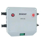 BENY BFS-S2 rapid shutdown switch with two red push buttons and black connectors on light gray enclosure.