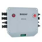 BENY BFS-S3 rapid shutdown switch with two red buttons and multiple cable connectors on light gray housing.