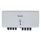 Gawe solar rapid shutdown switch with firefighter safety switch label, red indicator light, and eight black connectors on whi